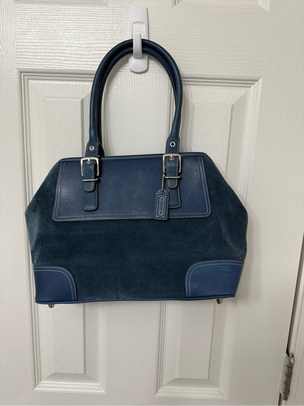 Coach Dark Navy Leather & Suede Satchel